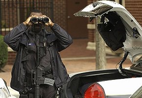 Cop with AR-15 and Binoculars