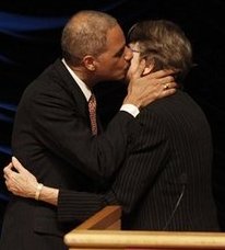Eric Holder kisses Janet Reno