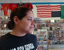 Valeria Espinosa with upside down American Flag