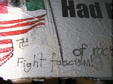 Outraged Patriots Billboard Vandalized - Fight Fascism message left behind